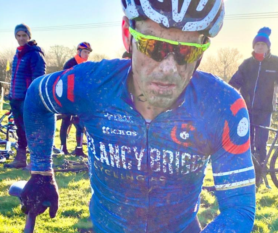 Ian Field taking part in a muddy Cyclo-cross competition